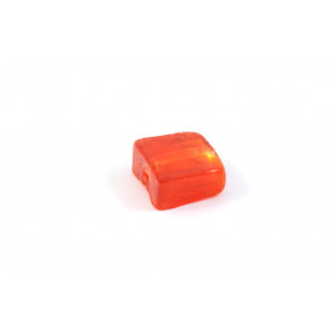 Flat square 12mm glass bead orange red gold foil 